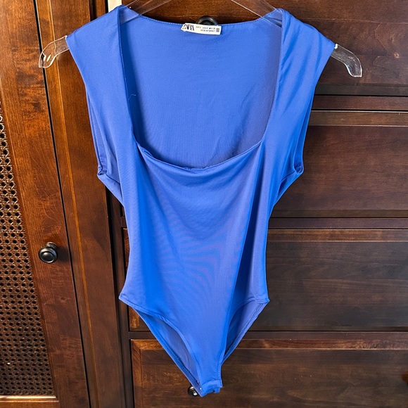ZARA Square Neck Sleeveless Bodysuit Blue SIZE SMALL EUC - Picture 1 of 4